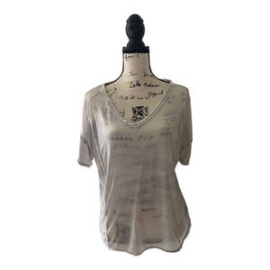 Lucky Brand Women’s Sheer Burnout Oversized T-Shirt White Gray Print Size M